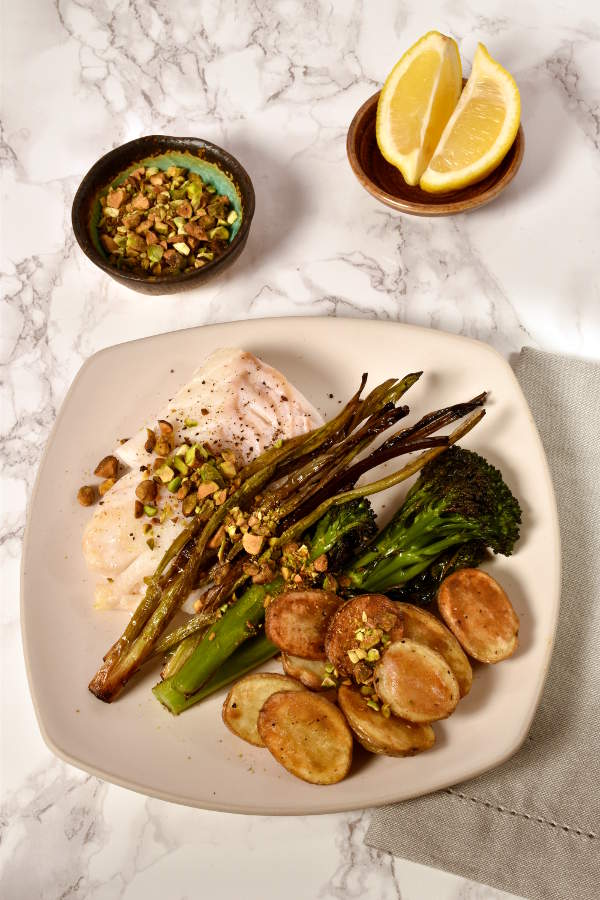 Cod with Roasted Green Onions and Pistachio | WednesdayNightCafe.com