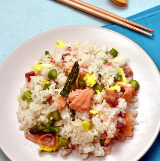 Smoked Salmon and Asparagus Fried Rice| WednesdayNightCafe.com