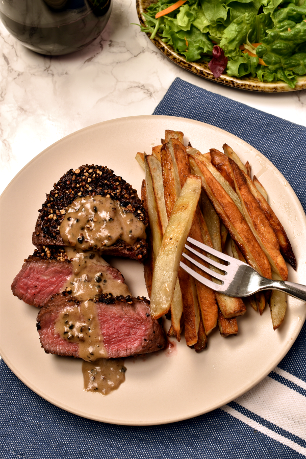 Steak au Poivre (Peppercorn-Crusted) with Oven Fries - Wednesday