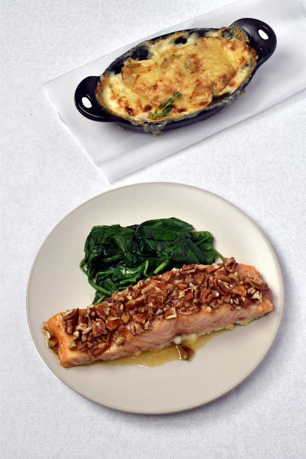 Maple Pecan Salmon with Individual Potato Gratins| WednesdayNightCafe.com